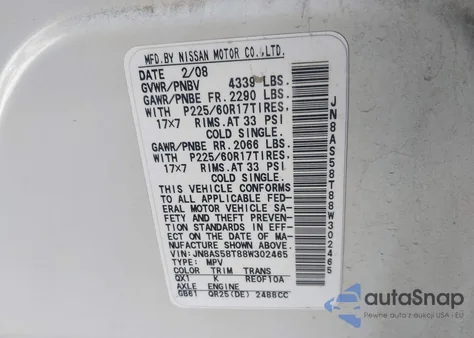 2008 Nissan Rogue Sl from USA, damaged, VIN JN8AS58T88W302465